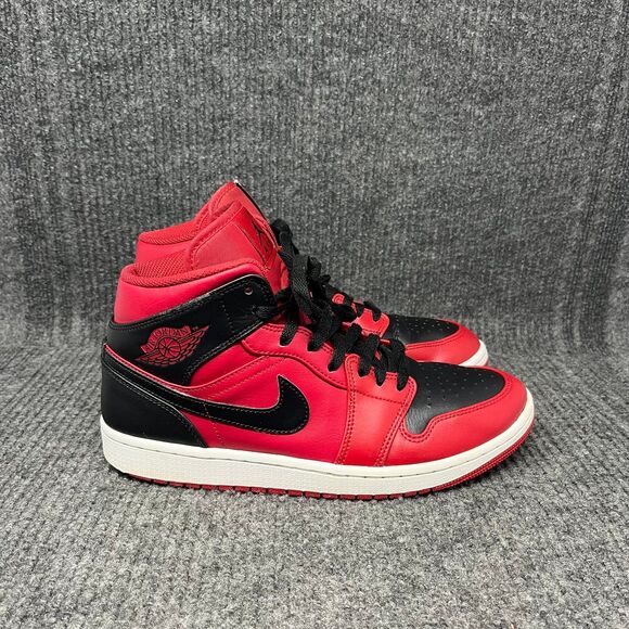 Nike Air Jordan 1 Mid Reverse Bred Black Red Mens Size 9 554724-660 - Picture 1 of 8